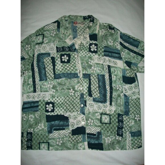 Hilo Hatties Womens Hawaiian Aloha Shirt Medium Tropical Teal Floral Hawaii Top - Picture 8 of 9